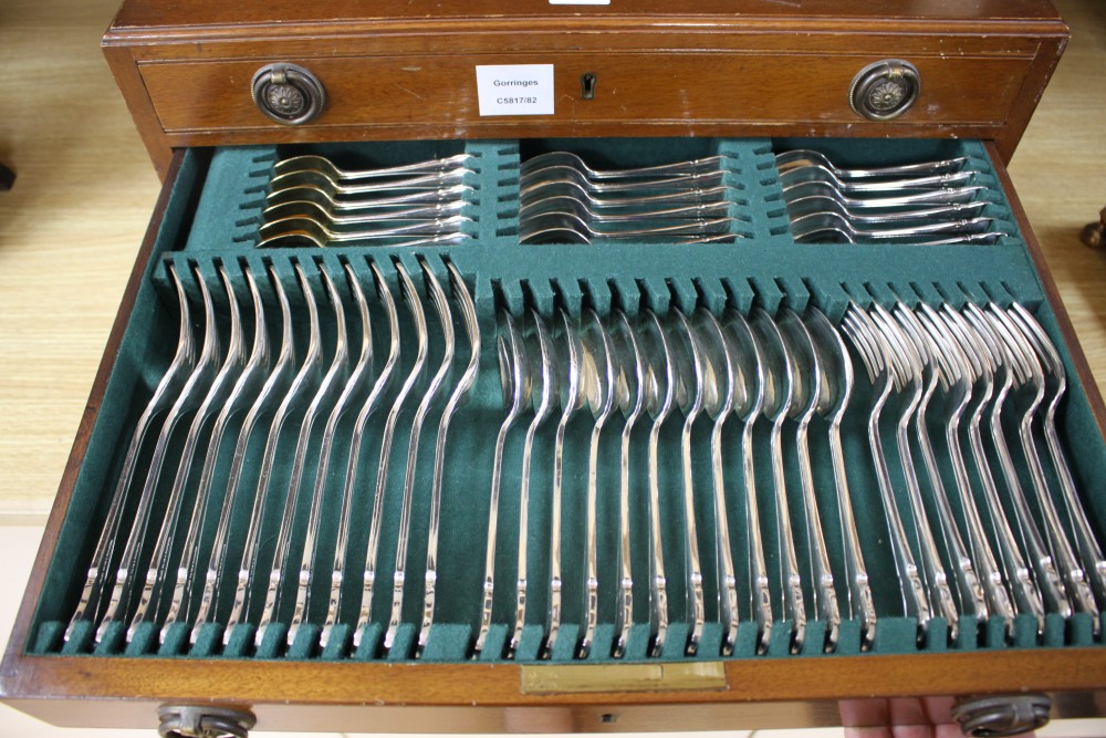 A Garrard & Co canteen of plated cutlery and flatware, for twelve people, in three drawer case